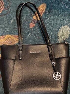 Michael Kors Jet Set Black Leather Tote Bag